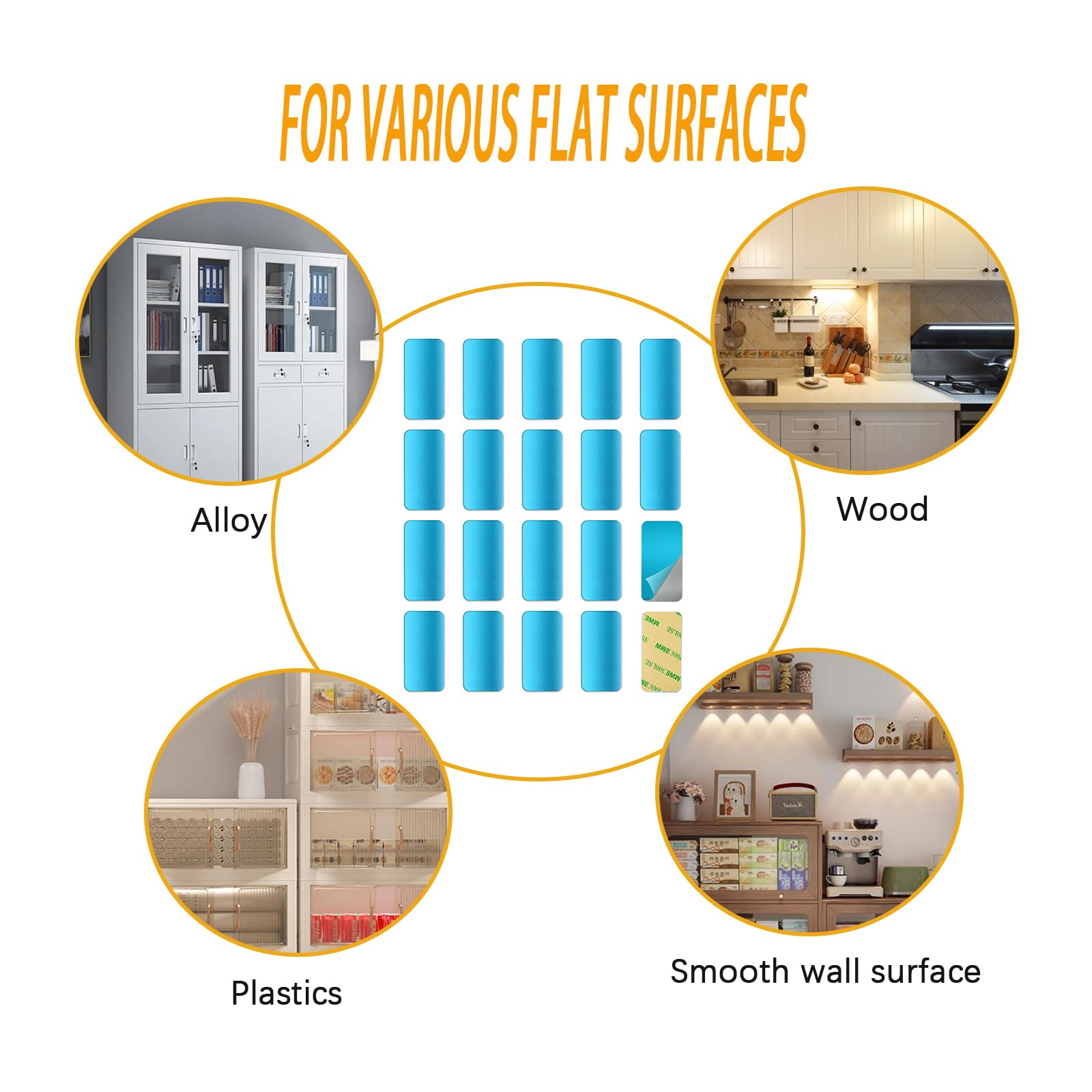 TNJPSEK 24-Pack Metal Adhesive Strips For Magnetic Under Cabinet LED Lights – Iron Mounting Plates, Sticky Brackets For Closet, Kitchen, Wardrobe (Not Magnetic)