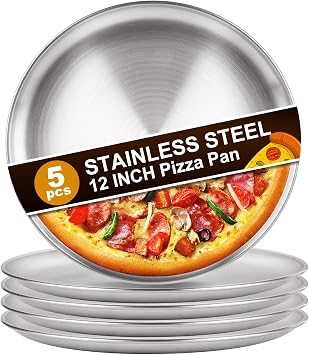 DAJAVE 5Pcs 12 Inch Pizza Tray Stainless Steel Pizza Pan 30cm Pizzas Pan for Oven Non Stick Oven Pizzas Tray for Baking, Healthy and Durable, Dishwasher Safe
