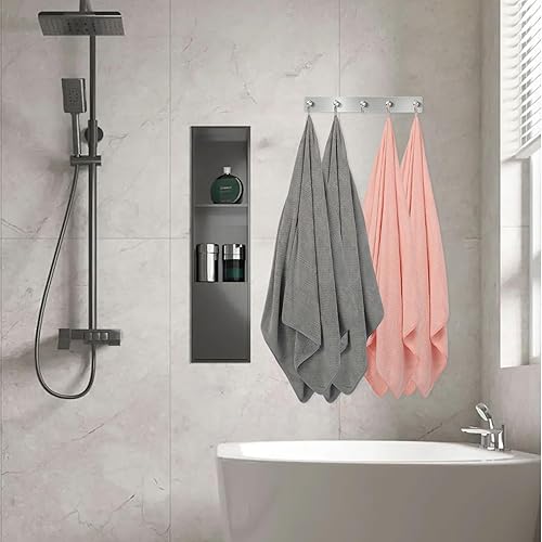 Miniatura 4 de Juego de 2 toallas de baño de microfibra, terciopelo coral de 27 x 55 pulgadas, toallas de baño ligeras, finas de secado rápido, altamente