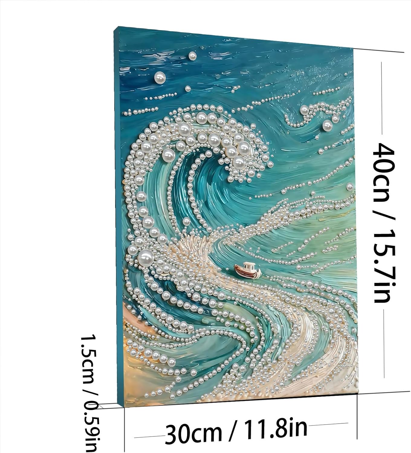 POETRYDRAW DIY Diamond Pearl Painting Kit for Adults Waves, Beginner Friendly Craft Kits with Frame 30x40cm, Home Decor Housewarming Gift, Diamond Dots Beads Canvas Art for Wall Decor