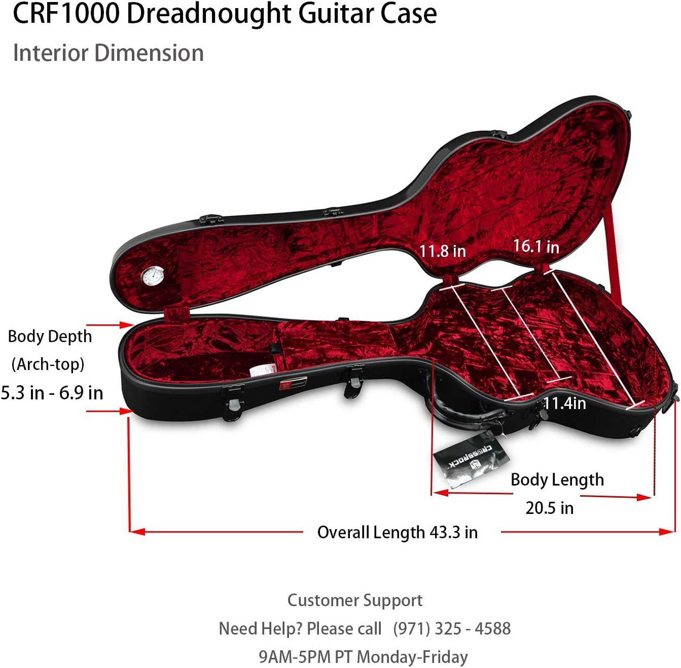 Crossrock CRF1000DRD Fiberglass Acoustic Guitar Case Hardshell- Backpack Style for 40"/41" Dreadnought in Red