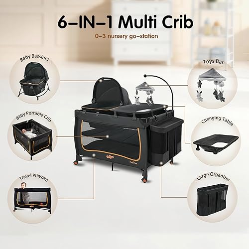 Miniatura 6 de Pamo babe - Cuna de viaje con moisés 6 en 1, diseño de un solo paso, pequeño corralito portátil para bebés, moisés portátil, cambiador, barra de