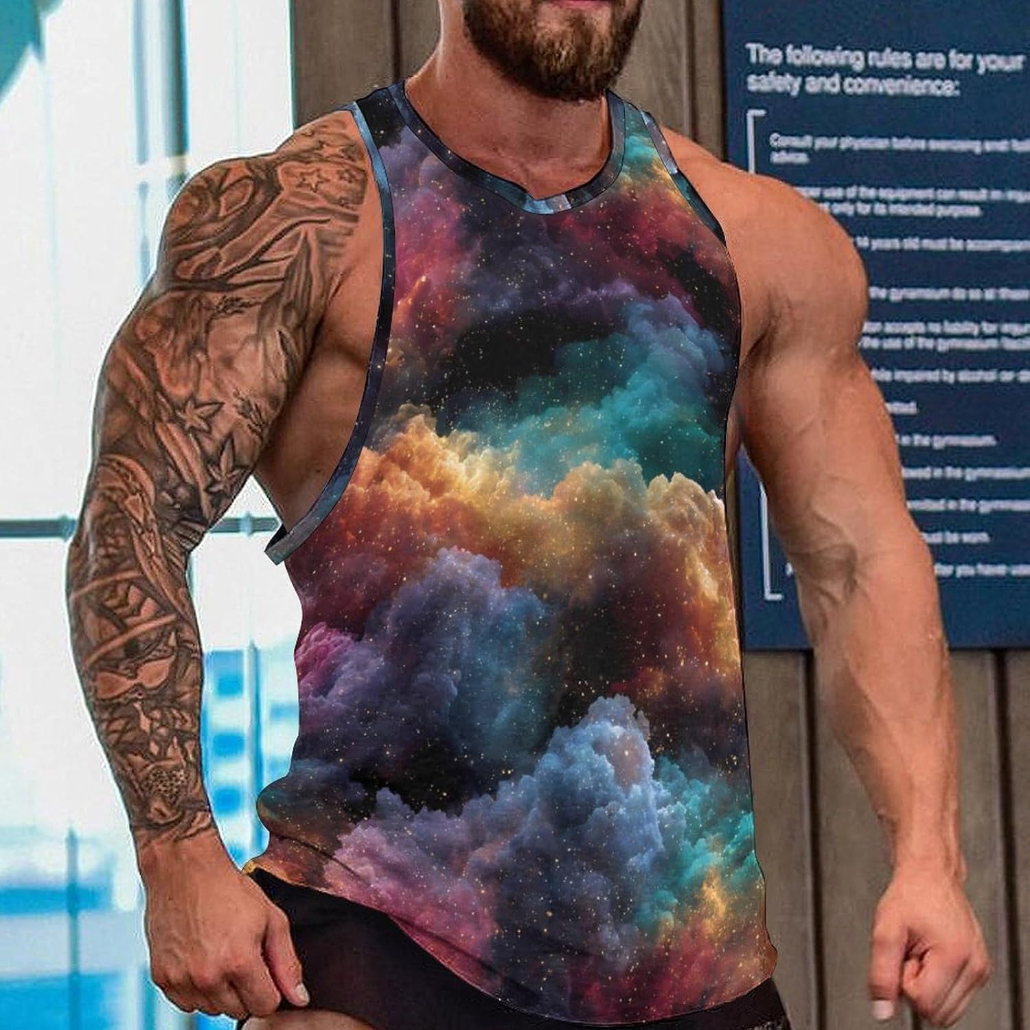 Galaxy Cloud Men's Tank Tops Sleeveless Muscle T-Shirt | Print,Muscle Shirt,for Athletic Running Gym,Workout Shirts,Tee Shirts