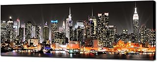 Biuteawal New York City Canvas Wall Art Manhattan Skyline at Night Picture Prints Framed NYC Skyline Landscape Artwork Modern Canvas Print Art for Home Office Living Room Decor