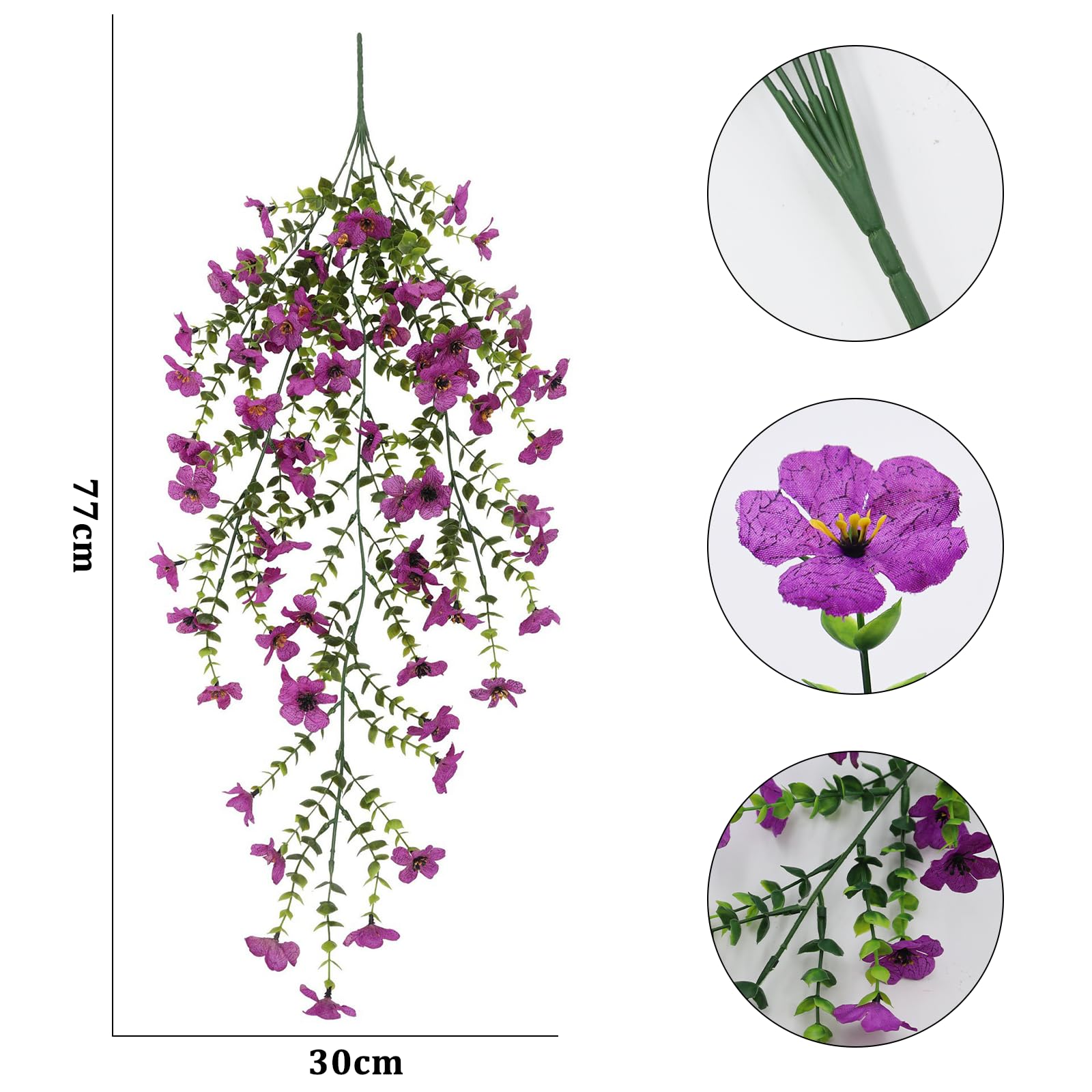 CONNECTION 4 Pezzi Pendenti Fiori Artificiali Cadenti 77cm Pianta Glicine Finta Fiori Finti Da Esterno Artificiali Decorazioni Pianta Cadente per Matrimonio Parete Balcone Giardino (Viola)