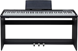 Digital Piano 88 Tasten, leicht gewichtet, 128 Stimmen, Metronom, Dual/Split-Mode, Hall/Chorus Effekte, USB MIDI, inkl. Ständer & Pedal, Schwarz, ideal für Einsteiger & Fortgeschrittene
