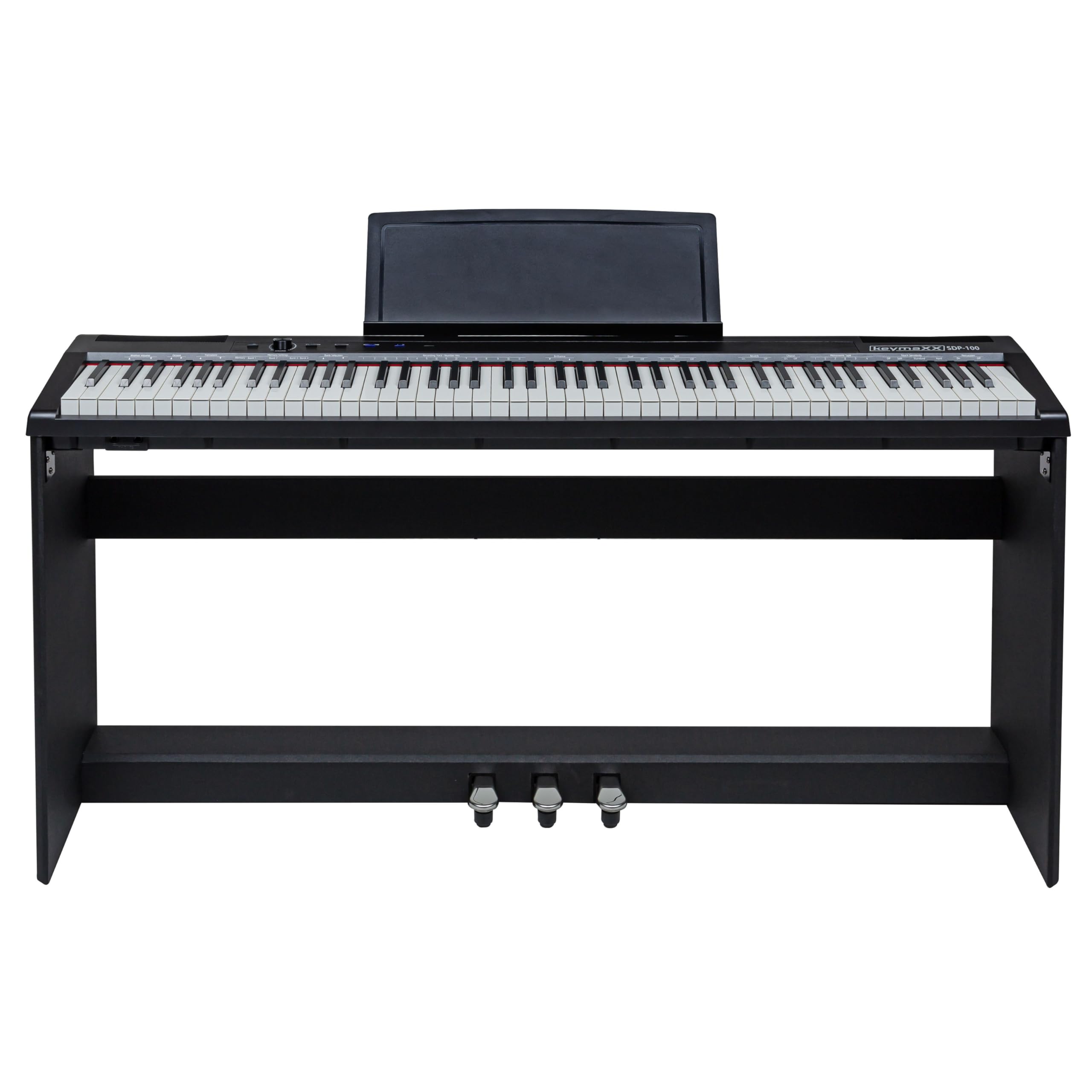 Digital Piano 88 Tasten, leicht gewichtet, 128 Stimmen, Metronom, Dual/Split-Mode, Hall/Chorus Effekte, USB MIDI, inkl. Ständer & Pedal, Schwarz, ideal für Einsteiger & Fortgeschrittene