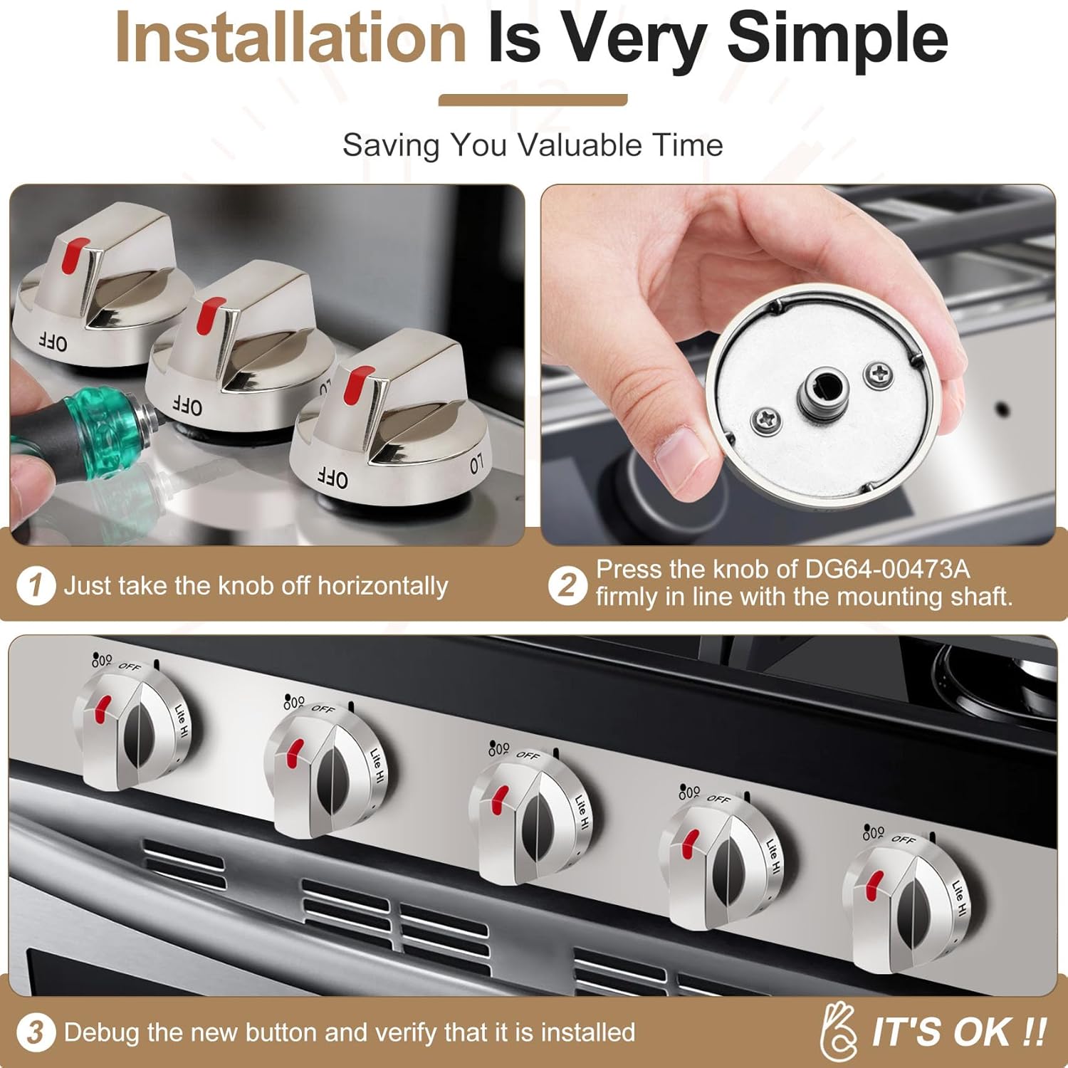 DG64-00473A Upgraded Gas Stove Knobs Compatible with Samsung Range Stove Knobs Replacements Nx58f5700ws Nx58h5600ss Nx58h5650ws Nx58j7750ss (1pcs)