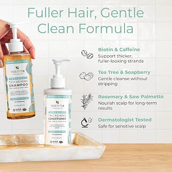 Tree To Tub Volumizing Biotin Shampoo and Conditioner Set - Activating Caffeine for Fuller Hair, Thickening Shampoo and Conditioner for Women & Men, Sulfate Free w/Natural Soapberry Organic Argan Oil