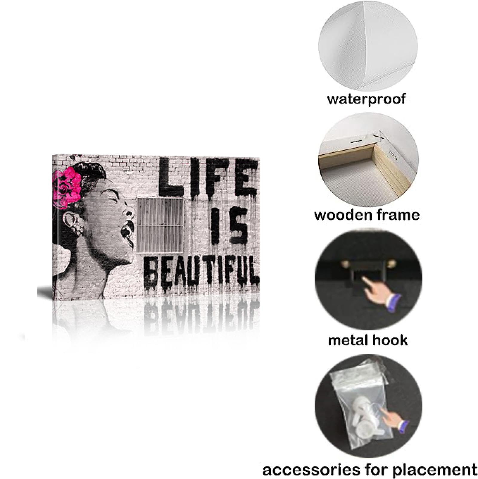 Amazon.com: Inspirational Banksy Life Is Beautiful Canvas