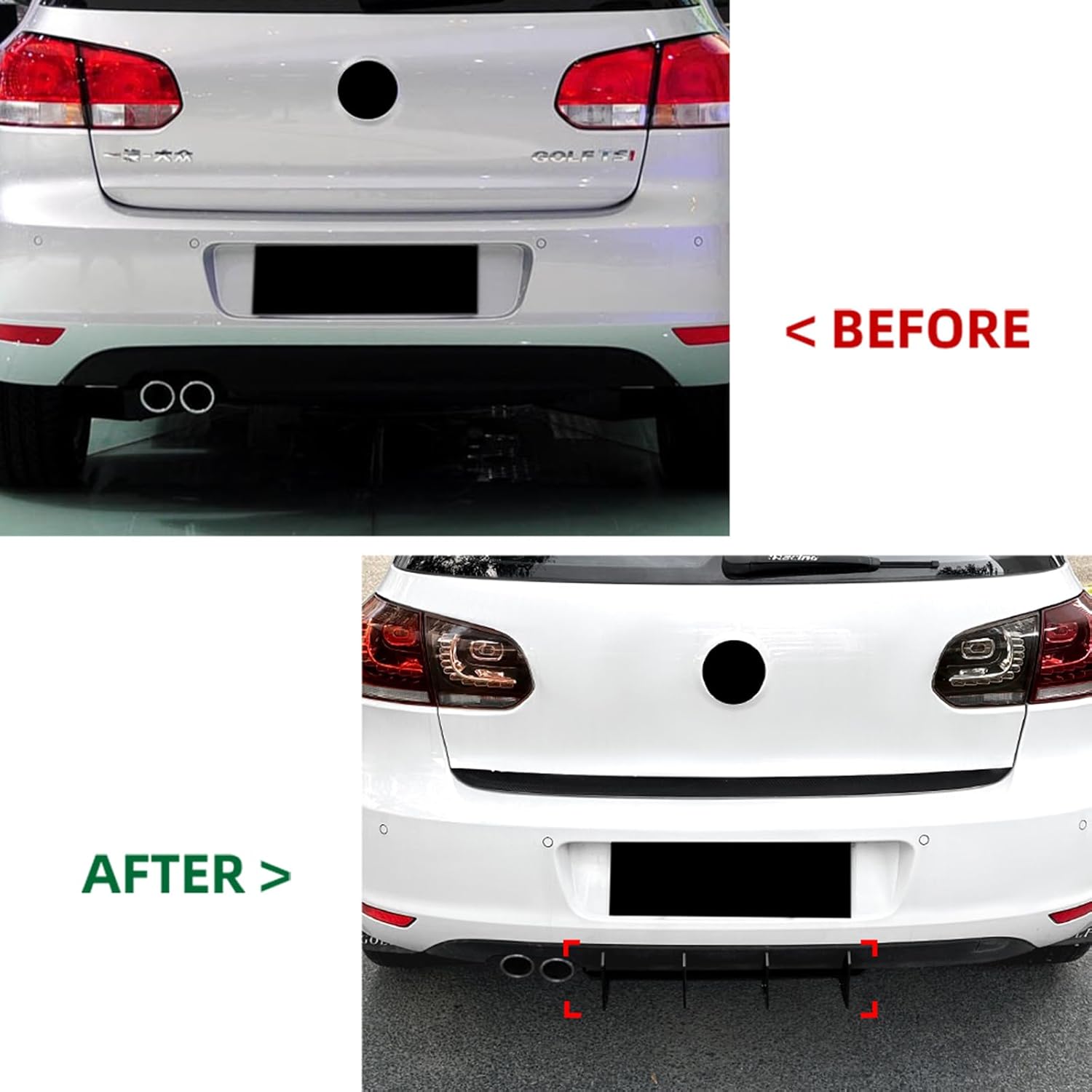 Car Rear Bumper Diffuser Lip Body Kit For Volkswagen Golf 6 MK6 2008-2013 Glossy Black