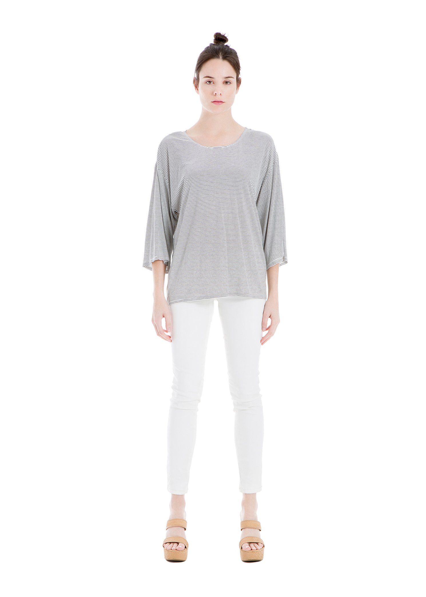 Womens Mini-Stripe Jersey Knit Basic T-Shirt