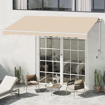 Retractable Awning, Folding Manual Awning, Patio Door Window Awning Sunshade Shelter with Crank Handle for Garden, Backyard, Balcony, Restaurant Color Beige, Size 200 * 150cm