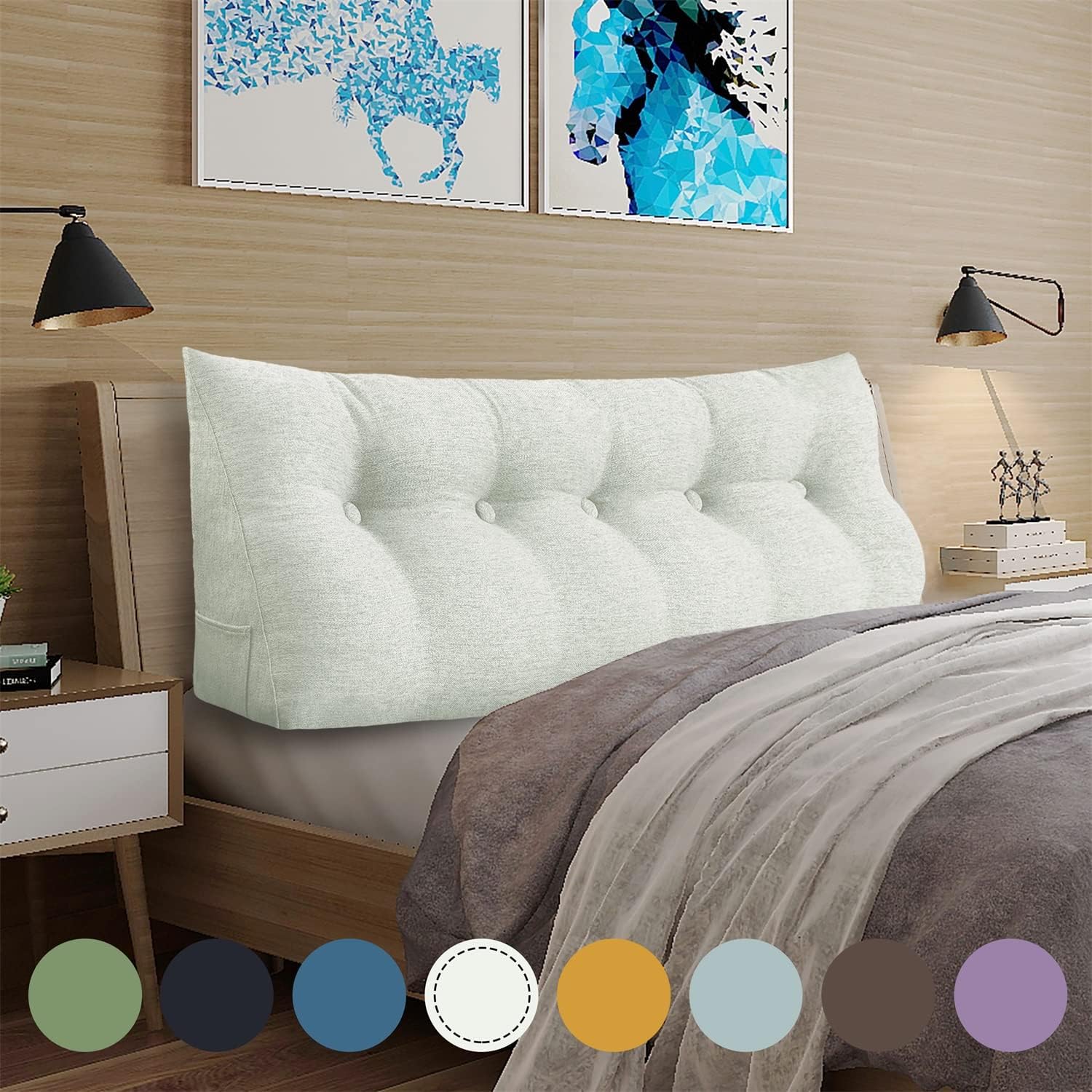 WOWMAX 80% Cotton & 20% Linen Blend Headboard Pillow – King Size Reading Wedge Backrest for Bed, Handmade Firm Support Bolster Cushion with Removable Cover, Premium Bed Rest Pillow, Natural Color