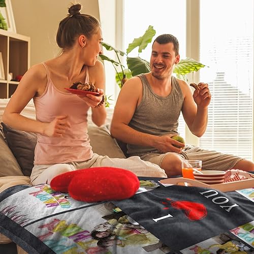 Miniatura 6 de MeMoShe Regalos de pareja con texto en inglés "I Love You", manta de fotos de forro polar Sherpa personalizada, regalos de cumpleaños para novio,