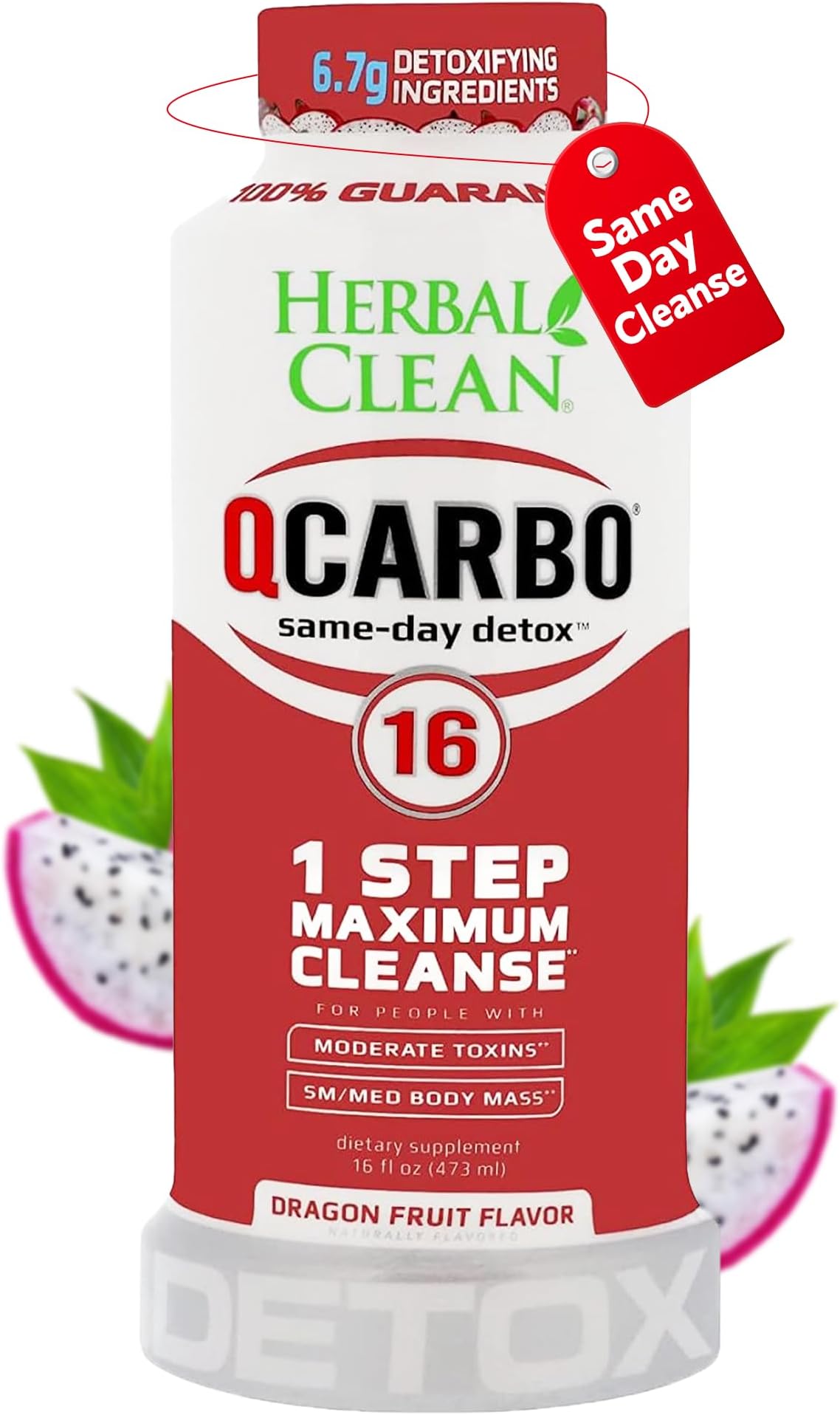QCarbo Same-Day Detox 32oz - Dragon Fruit Flavor