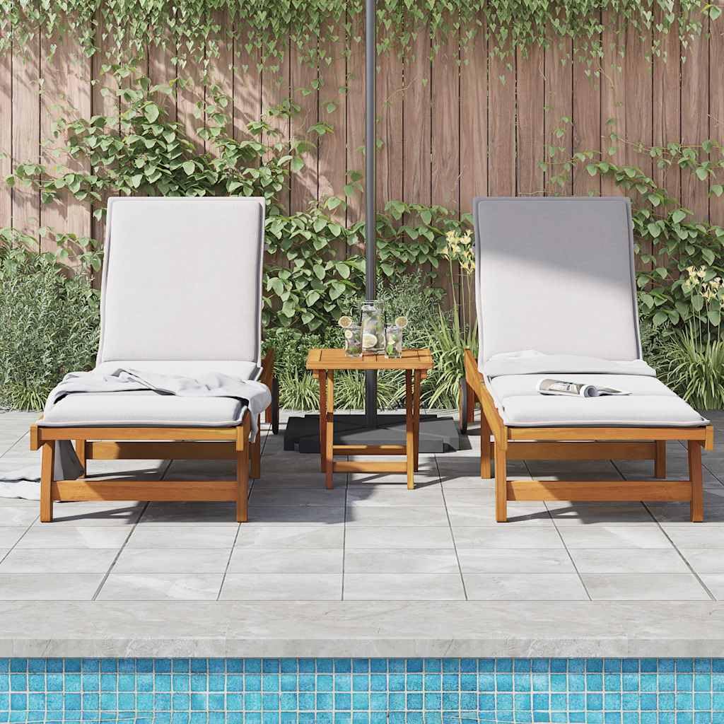 Lettini Prendisole con Tavolino 2pz in Legno Massello di Acacia per Giardino, Piscina e Terrazza, Solarium Relax con Cuscino Imbottito, Letto da Sole Pieghevole Regolabile agli Agenti Atmosferici
