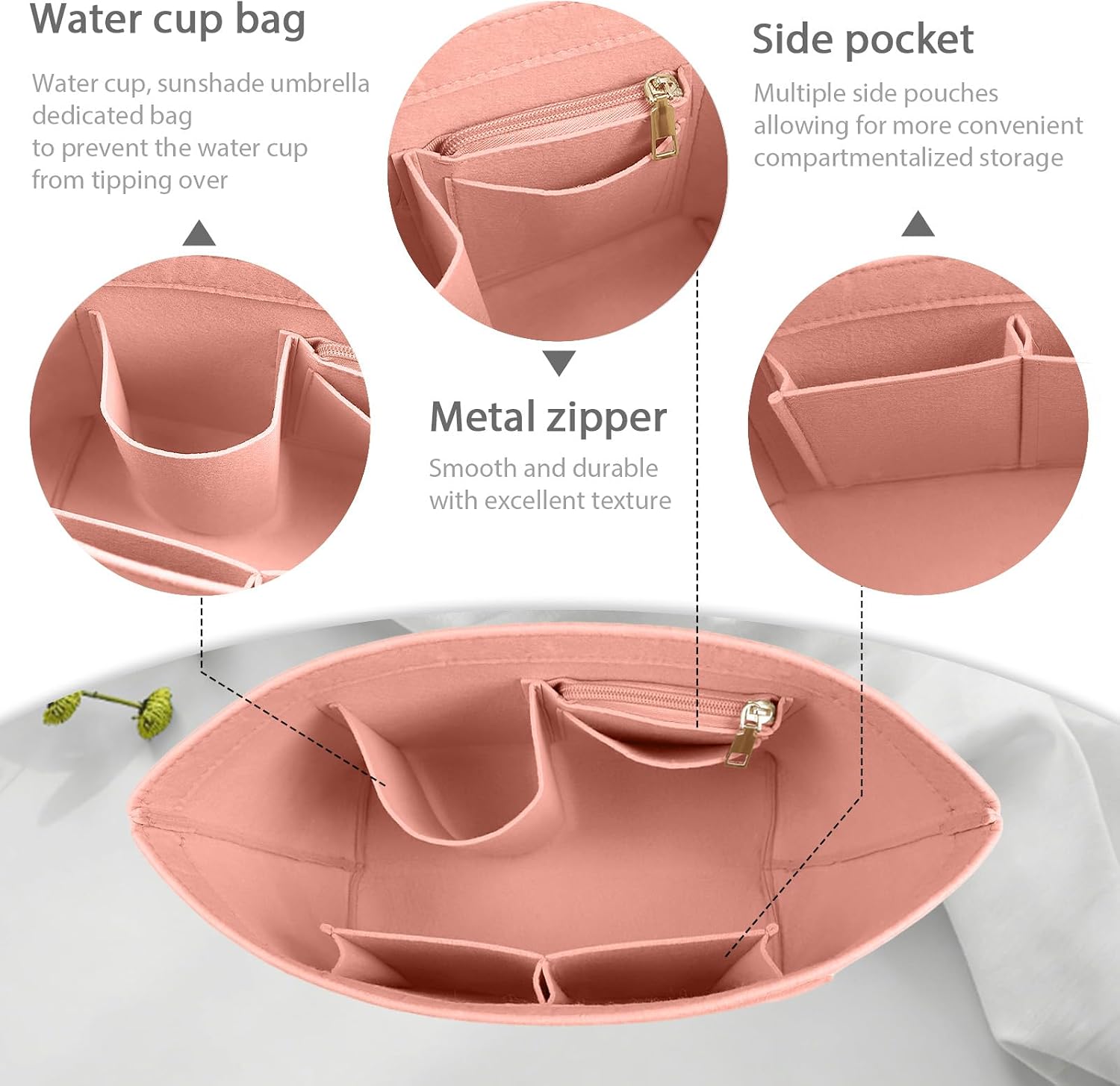 Lckaey Purse Organizer Insert For Longchamp Le Pliage Inserts With Zipper Handbag Felt Insert Tote Bag Organizador Y012-pink-M
