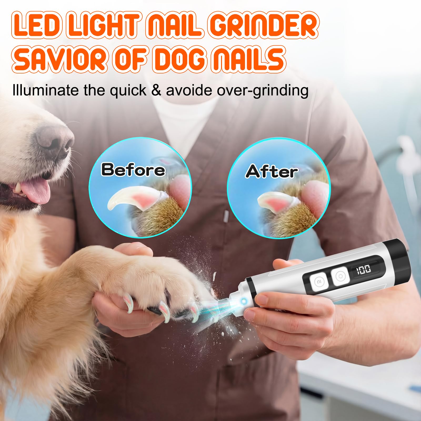 Dog Nail Grinder Electric Powerful 3 Speeds Dog Nail Clippers with Lights Quiet Cat Nail Clipper Painless Care Trimmers Tools for Small Medium Large Dogs and Cats (Black) - image 2