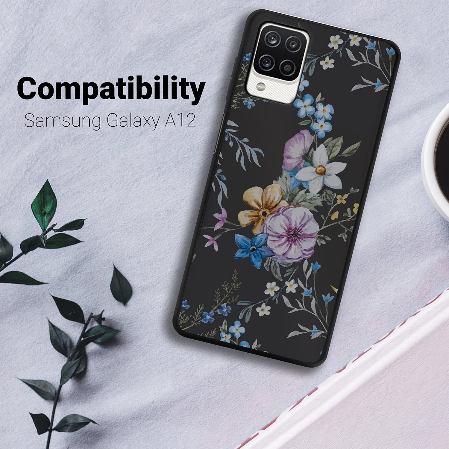 CasesOnDeck Cover Compatible [Samsung Galaxy A12 / A12 TPU Case][Gel Flex TPU] Soft TPU Slim Fashion Non - Slip Cover Protection Case (Flowers)