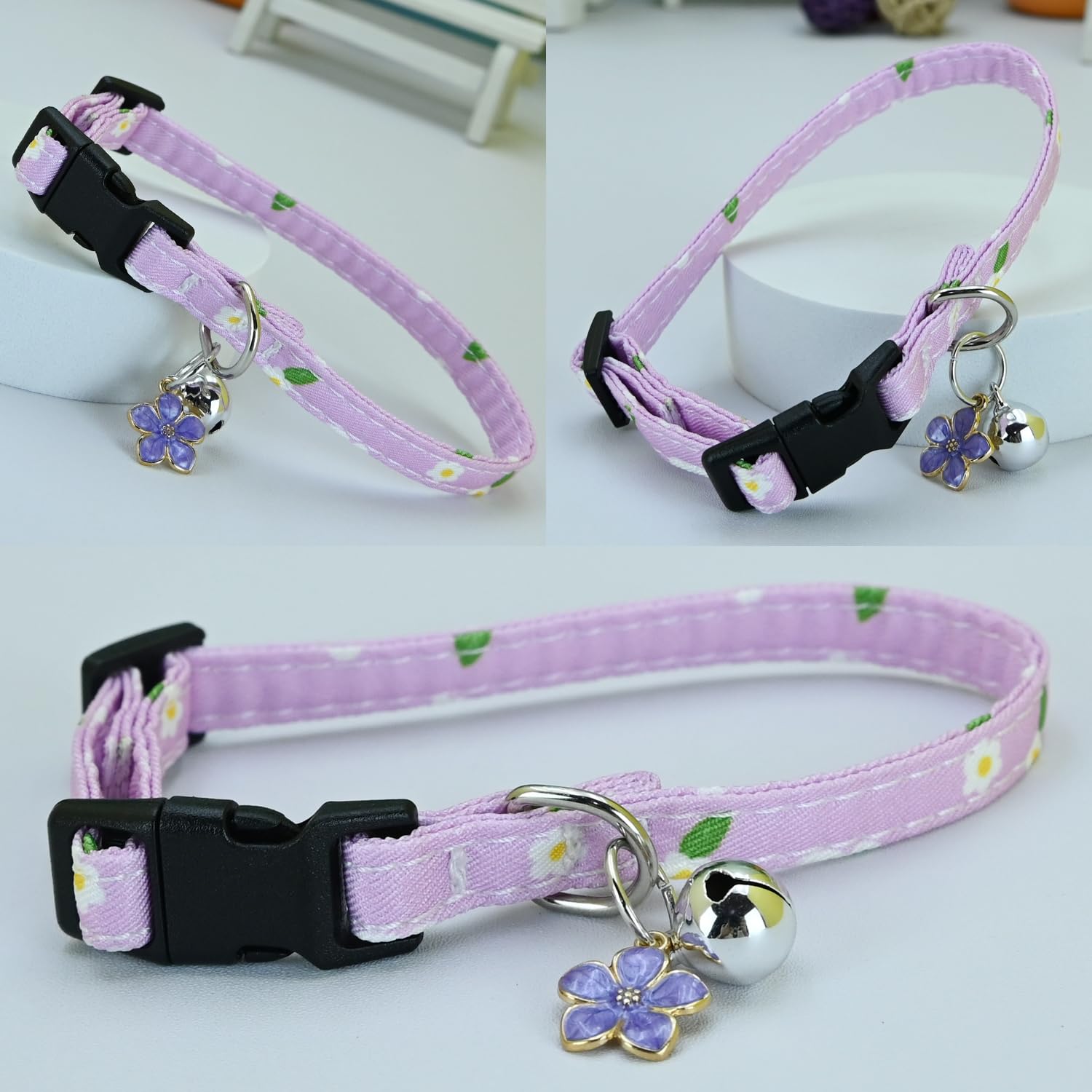 Newtensina Fashion 3 Pieces Cute Flower Pattern Cat Collar with Flower Pendant Pedal Pendant for Cats