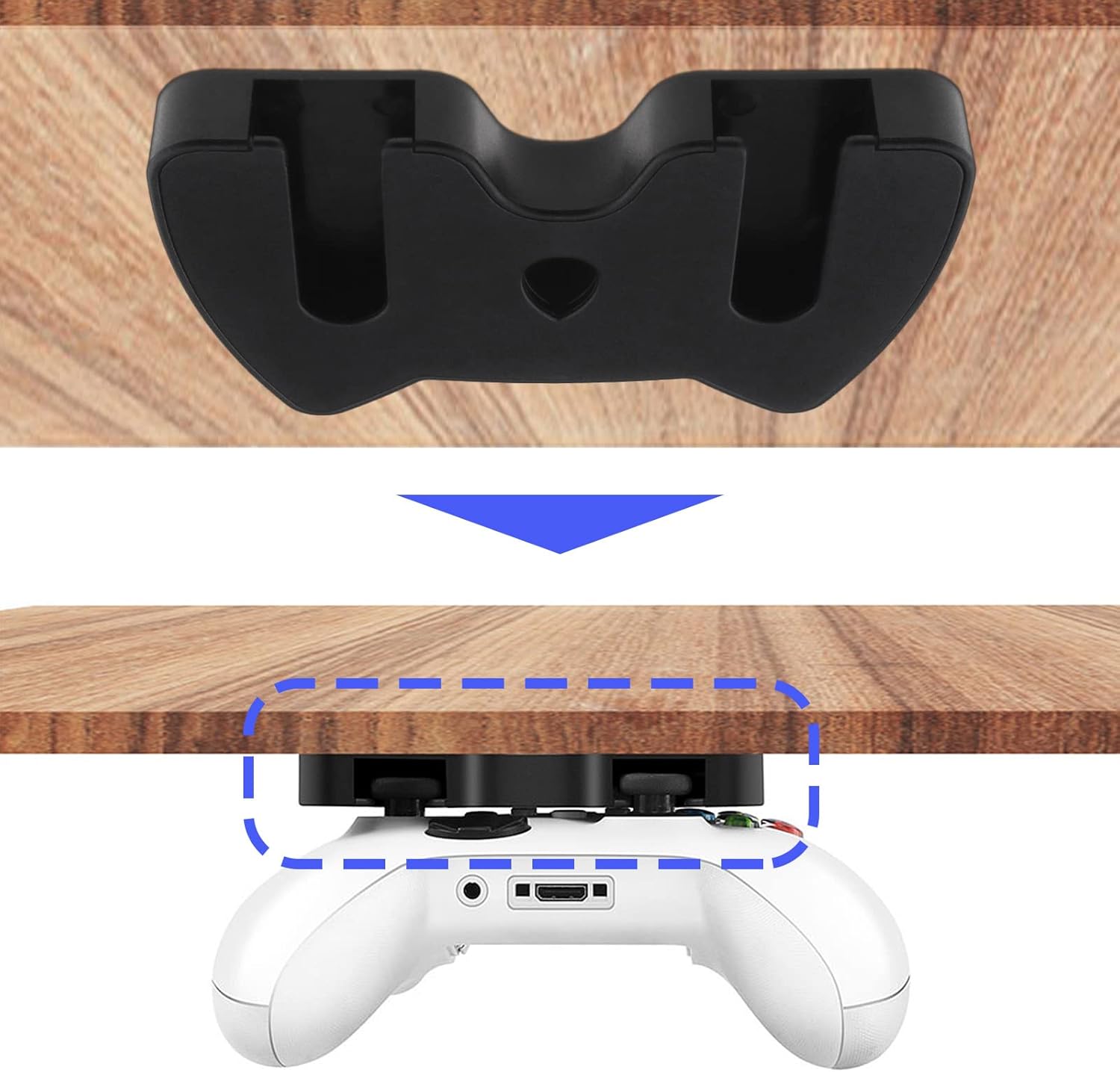 2PCS Under-desk Controller Holder Compatible with Xbox Series X|S Xbox One X|S Xbox Elite 1&2 Xbox One Xbox 360 Switch Pro Controllers Black