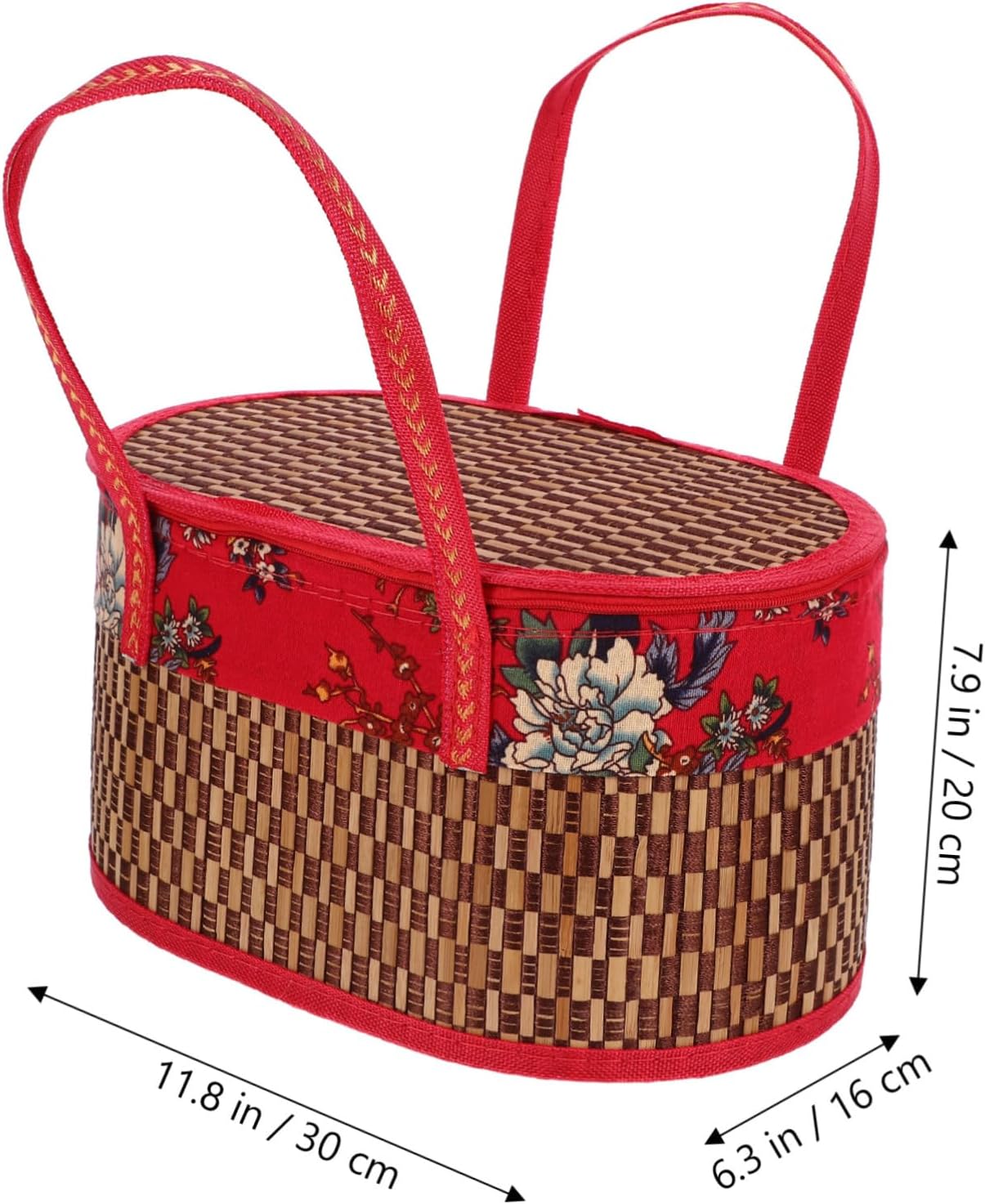 PRETYZOOM Wicker Picnic Basket Red Hand Basket Storage s with Lid Picnic Handbags Harvest Potable Woven Cloth with Cover Red Fruit Container