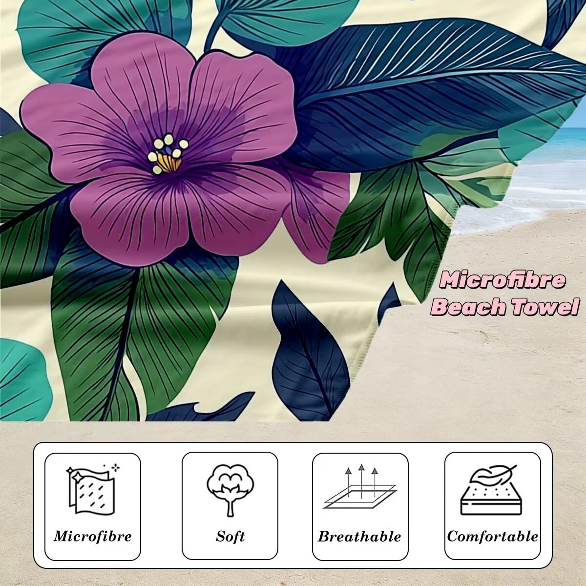 Toalla Playa 90x180 cm, Toalla Gimnasio Microfibra Secado Rapido, Juego de 2 Antiarena Toallas de Playa, Ligera Compacta Toallas Microfibra Grande para Viaje, Regalo Hombre Regalo Mujer (Flor) -4847