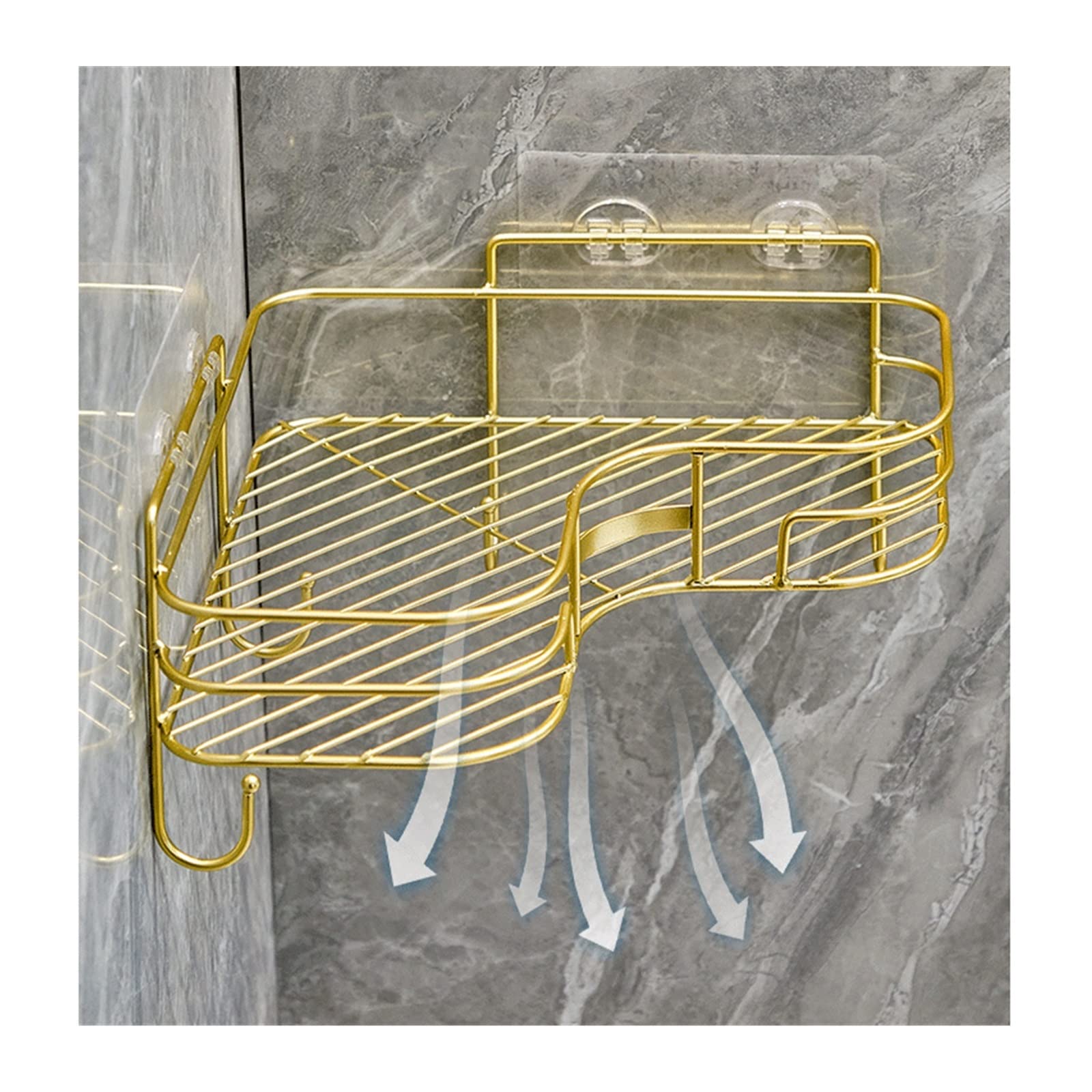 Ripiano per doccia Mensole portaoggetti in metallo a parete con ganci da bagno Organizer(Gold)