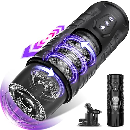 Automatic Male Masturbator Sex Toys for Men - Adult Toy Male Sex Toys with 7 Thrusting & 7 Rotating Modes,Hands Free Pocket Pussy Sex Machine with Visual Window & Mounting Base, Electric Thrusting Cup - Black