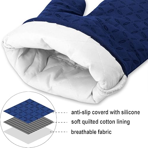 Miniatura 3 de KEGOUU Juego de 6 manoplas para horno y soportes para ollas, guantes para horno de cocina, resistentes al calor, 500 grados, extra largos,