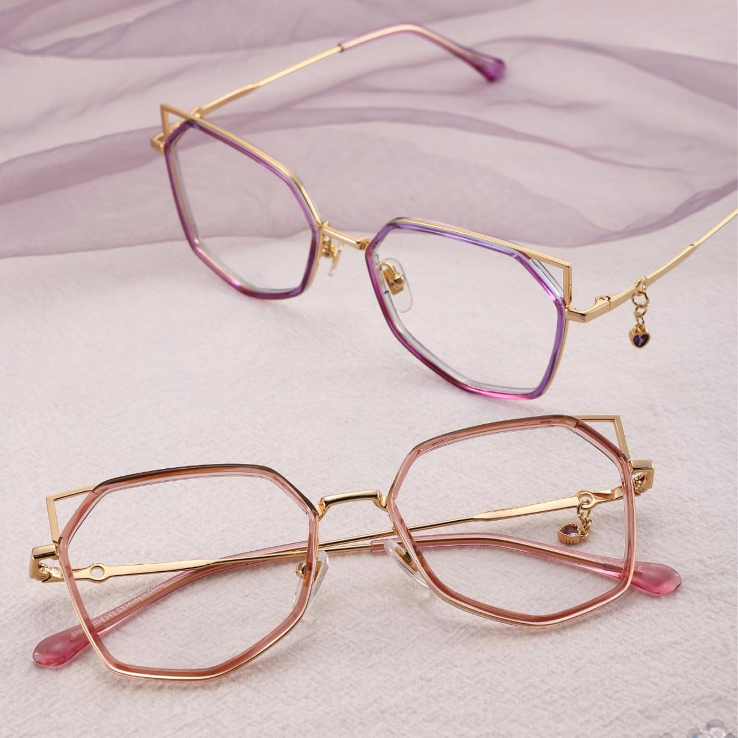 Firmoo Cat Eye Blue Light Blocking Glasses with Gemstone Pendant for Computer Reading Glasses for Women UV400 Protection - Image 4