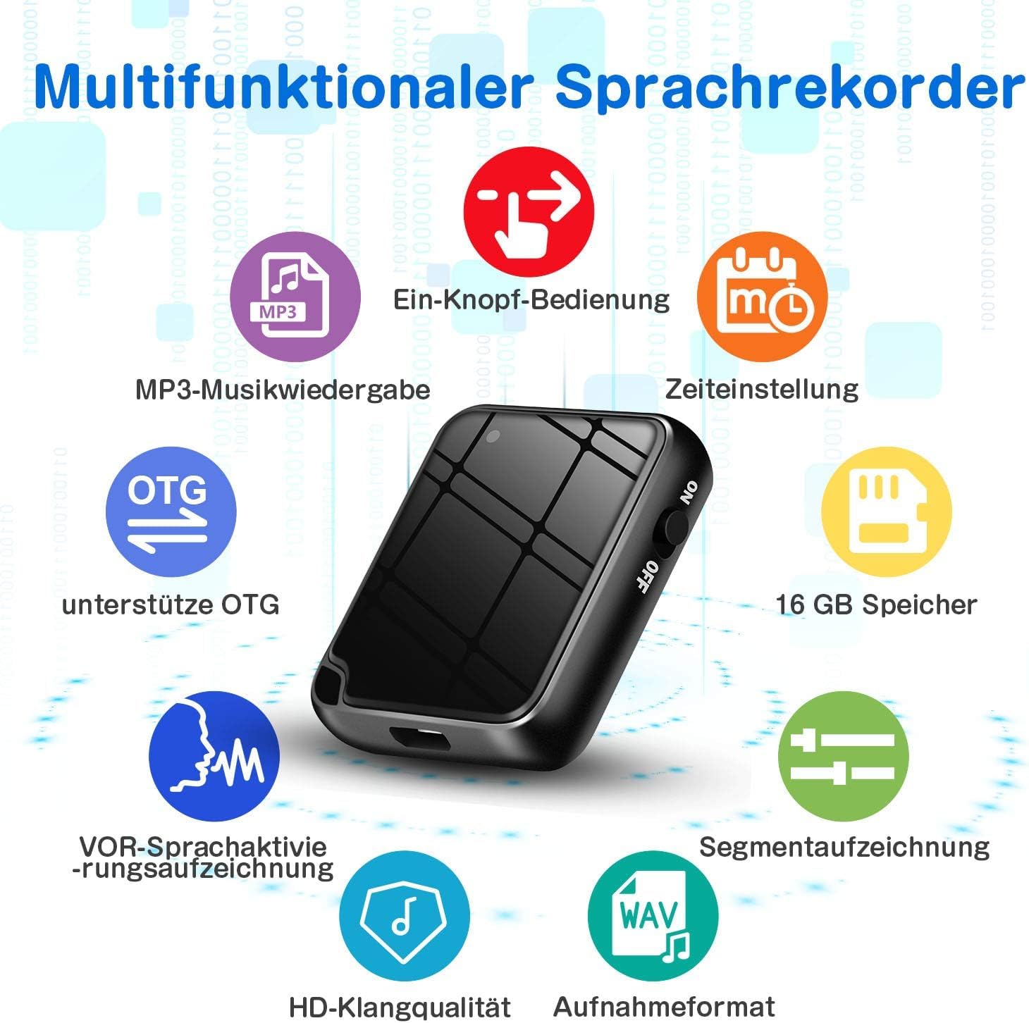Mini Diktiergerät, TDW Mini Aufnahmegerät 16GB Diktiergerät mit Mikrofon Stimmenaktivierung Klein Abhörgerät Voice Recorder für Aufzeichnung Vorlesung Treffen Interview, Schwarz (16, GB)
