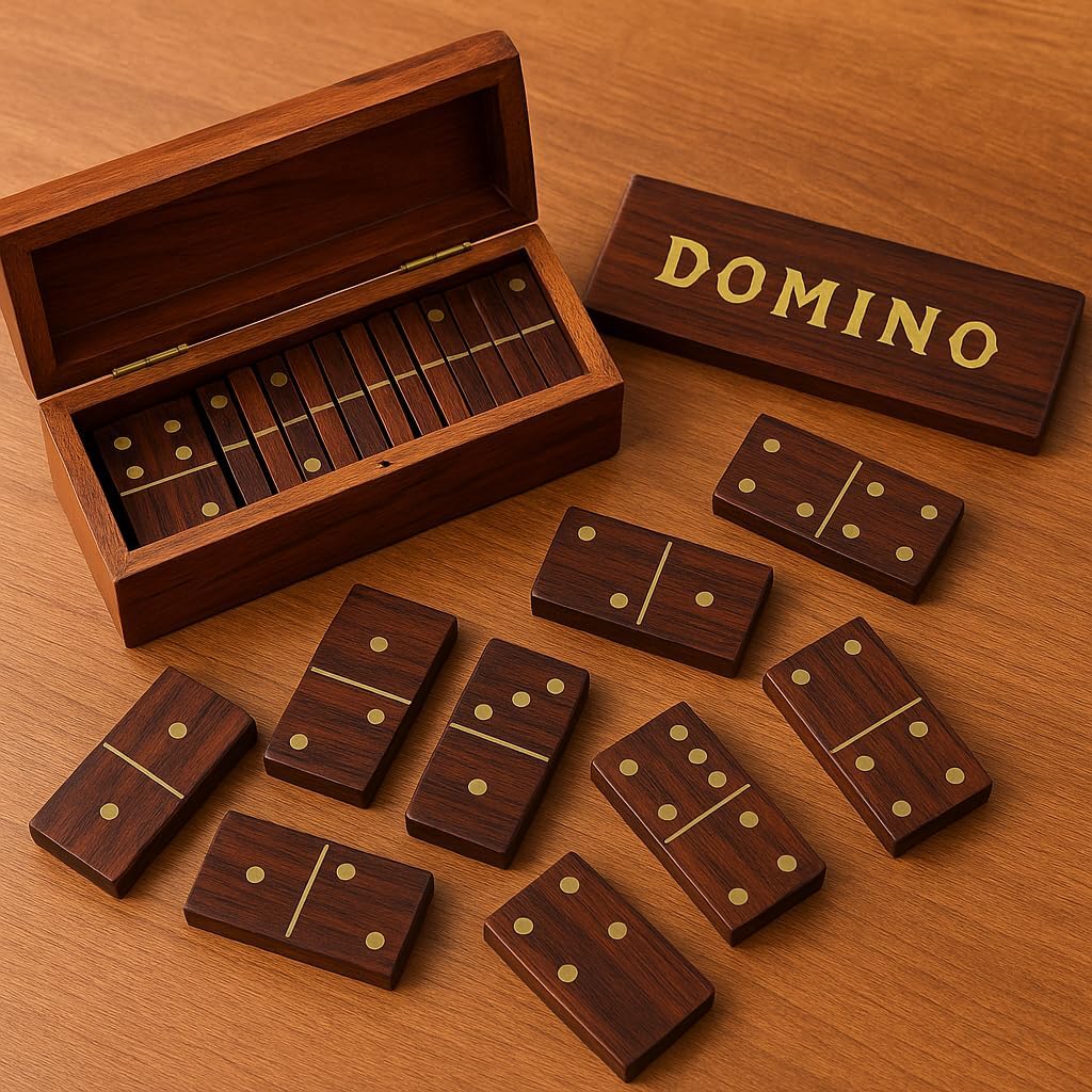 TOSQP27 Gift Domino Set Family Board Game 28 Piece Dominoes Tiles Handcrafted Classic Numbers Table Game Indoor Outdoor with Wooden Storage Case