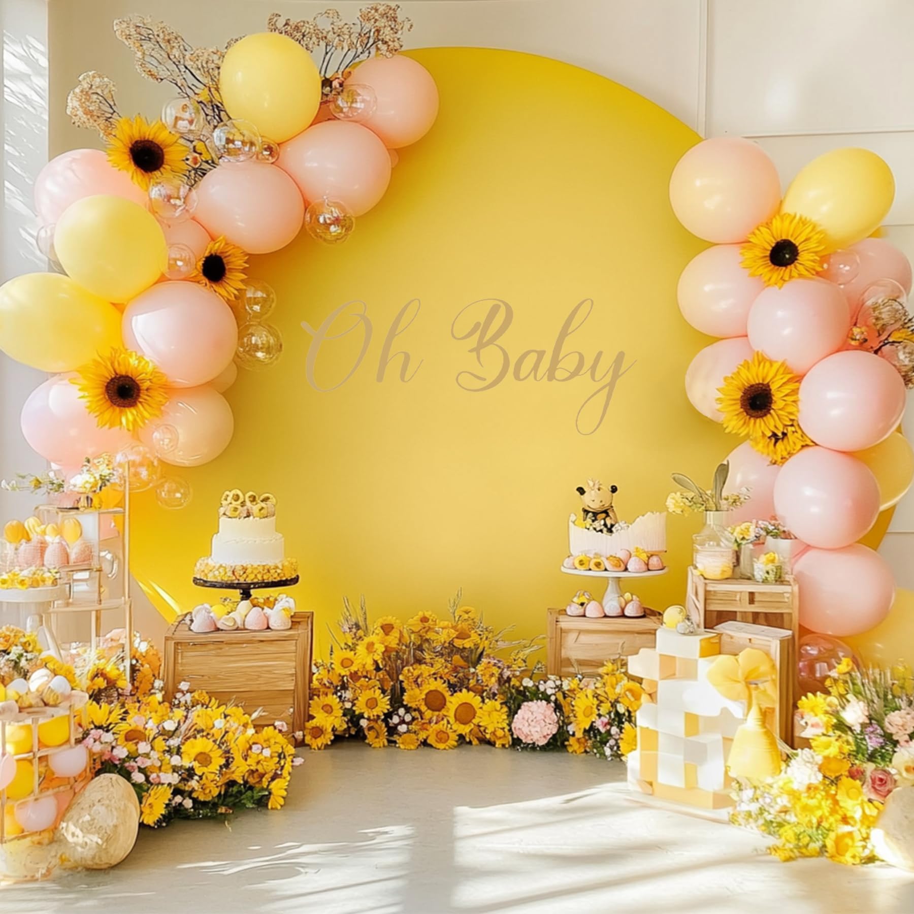 Gallety 7.2 x 7.2FT Yellow Round Backdrop Cover for 5 to 7.2ft Circle Stand - Adjustable Polyester Arch Backdrop Cover for Wedding Arch Birthday Party