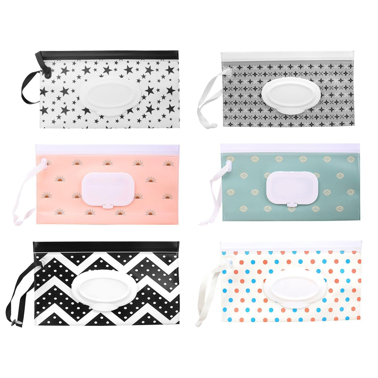 6 Bolsas De Toallita Húmeda, Bolsas De Limpieza Con Volantes, Reutilizables, Simples Y Convenientes Para Viajar, Contenedores De Limpieza De Almacenamiento.