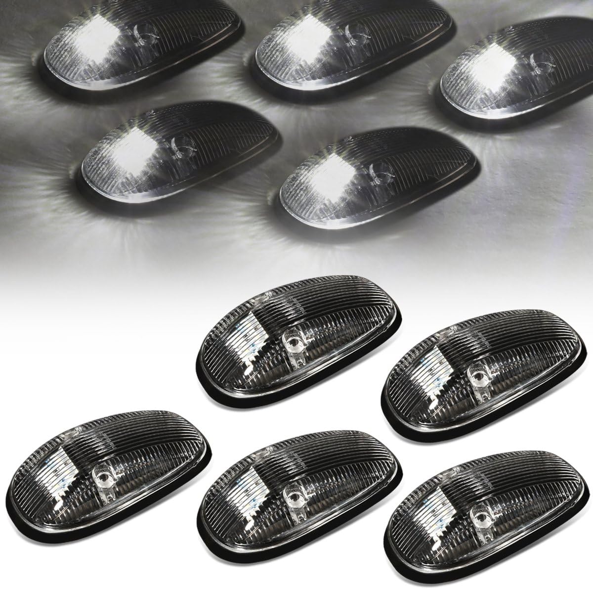 Auto Dynasty Compatible with Dodge Ram 1500/2500 / 3500 BE 5 X LED Cab Roof Top Lights (Black Housing White LED)