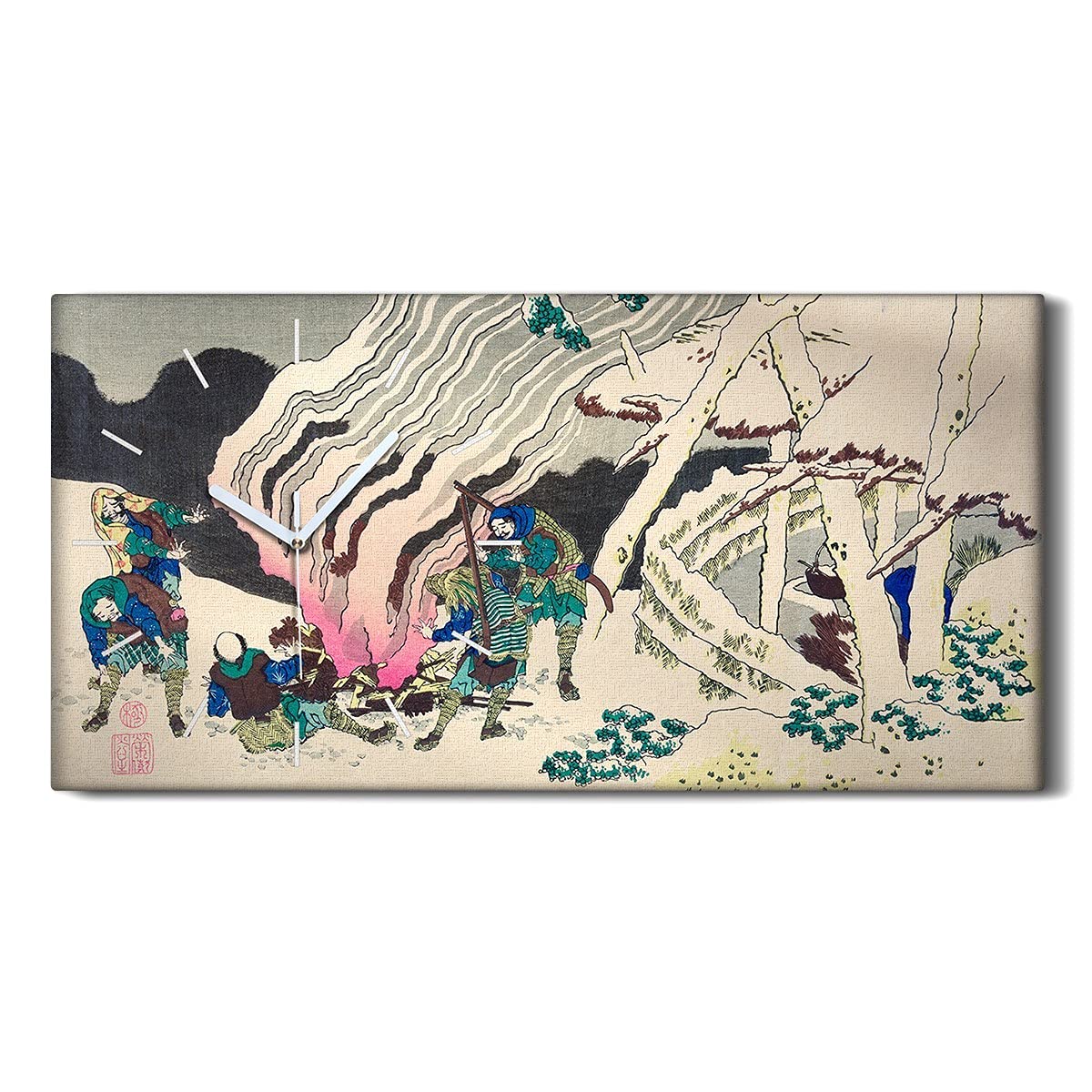 Horloge sur Toile 60x30cm Décoration Art Mural Salon Tableau Moderne Samouraï Asiatique Silencieux