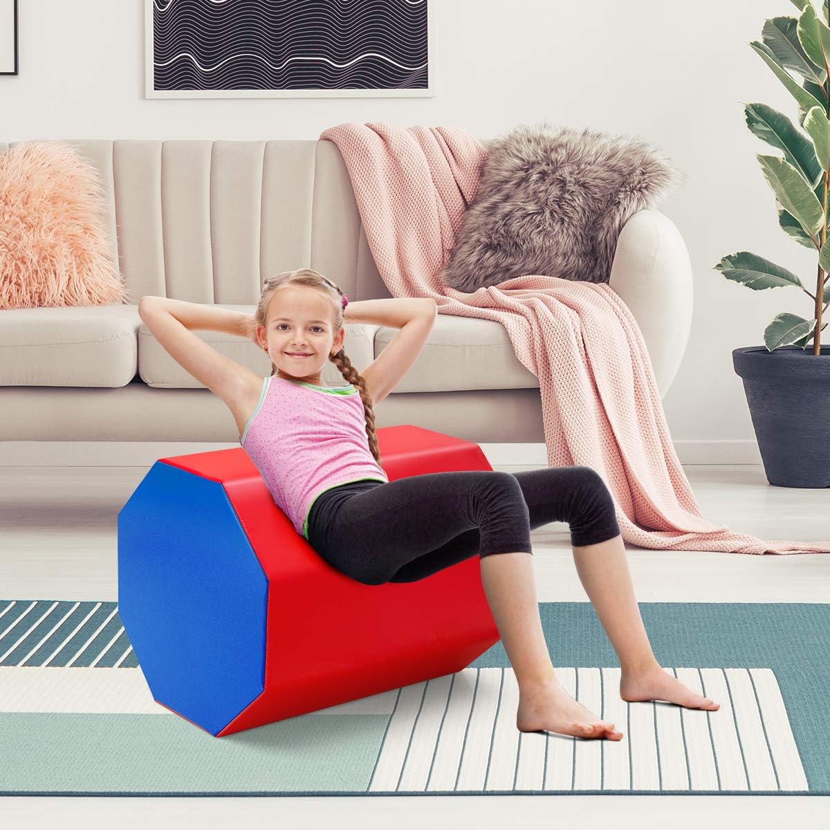 GYMAX Gymnastic Octagon Tumbling Mat, 24.5" x 26" Octagon Skill Shape Somersault Backbend Trainer, Soft Jumping Box for Kids, Cheerleading Martial Arts Home School