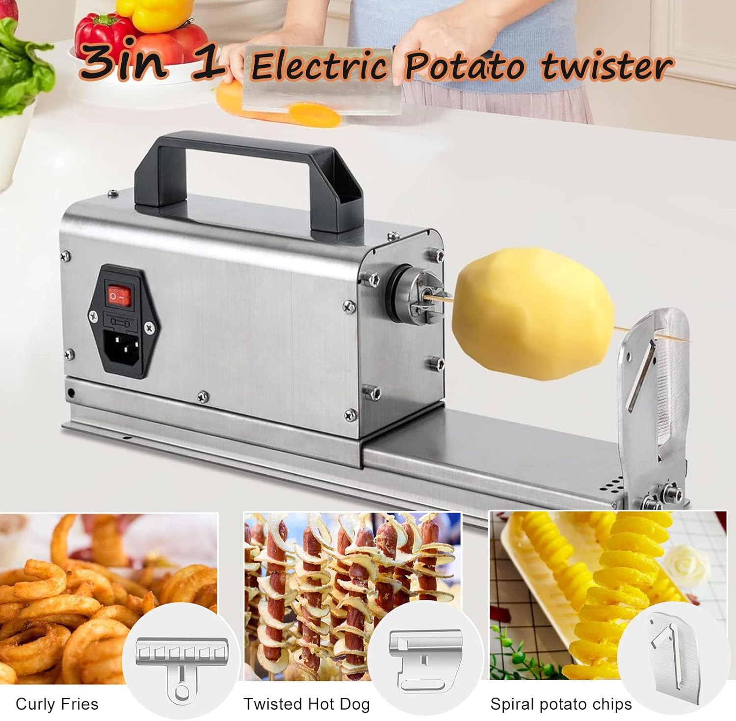 Spiral Potato Slicer, French Fry Tower Maker, Electric Cyclone Potato Slicer, French Fry Machine, Home and Commercial Use.