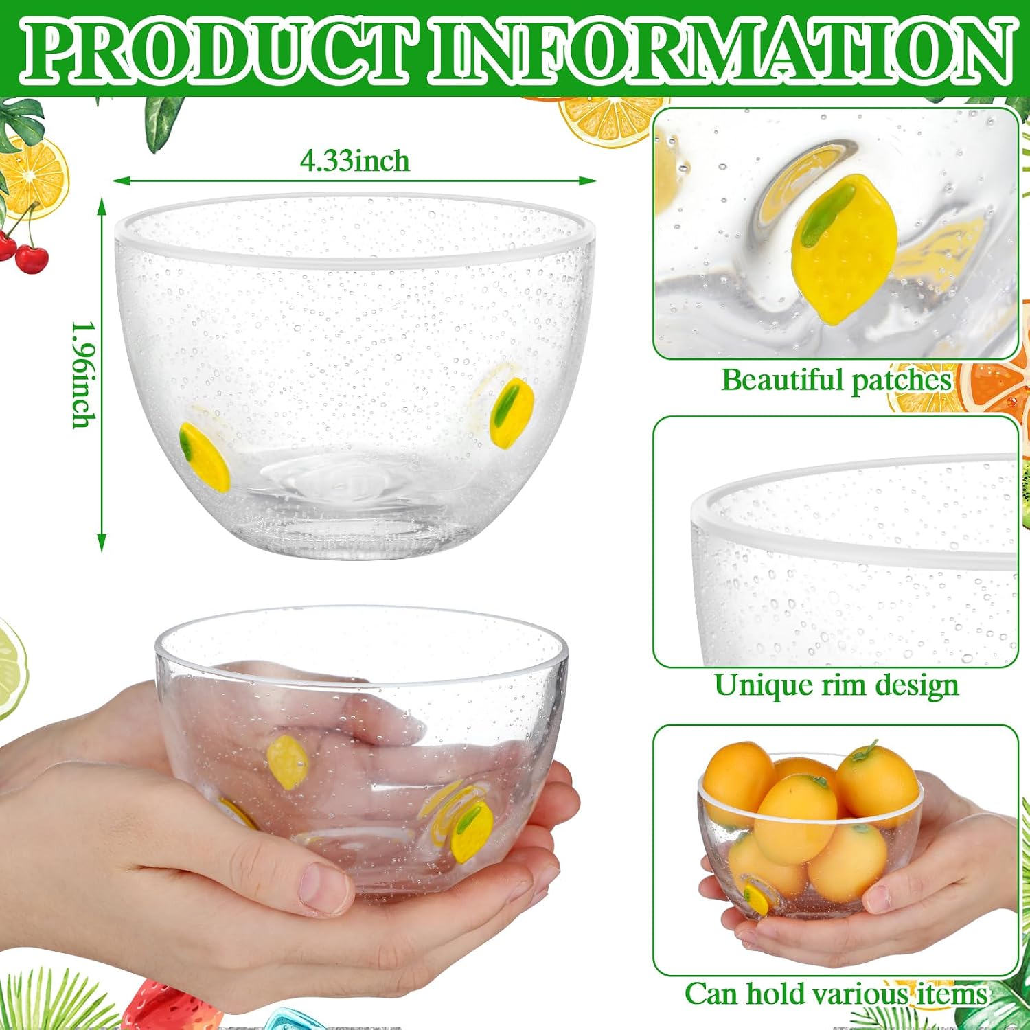 Potchen 2 Pcs Glass Candy Bowls, Lemon