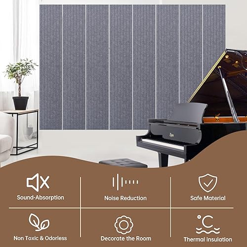 Miniatura 5 de Paneles acústicos gruesos de fibra de vidrio insonorizados, paneles decorativos mejorados para amortiguar el sonido (totalmente autoadhesivos),
