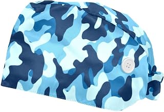 Sea Camouflage Pattern 2 Pack Adjustable Working Cap with Buttons Elastic Bouffant Hats Head Scarf with Sweatband for Women Men