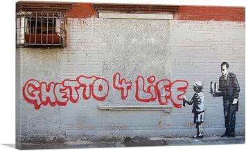 ARTCANVAS Ghetto 4 Life Canvas Art Print Stretched Framed Painting Picture Poster Giclee Wall Decor by Banksy - 26" x 18" 1.50" Deep