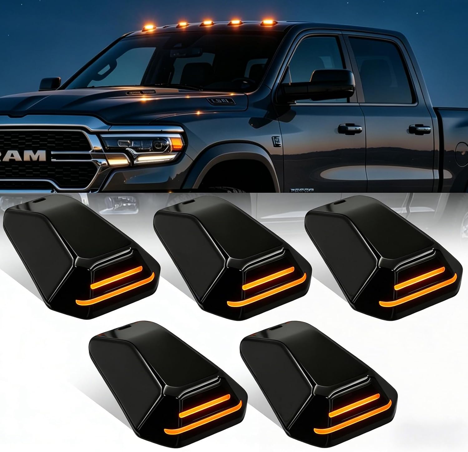 White LED Top Clearance Lights Kit Roof Cab Lamp Compatible with 2019-2026 Dodge RAM 2500 3500 4500 5500 Clear Lens Pickup Truck Roof Marker Lights