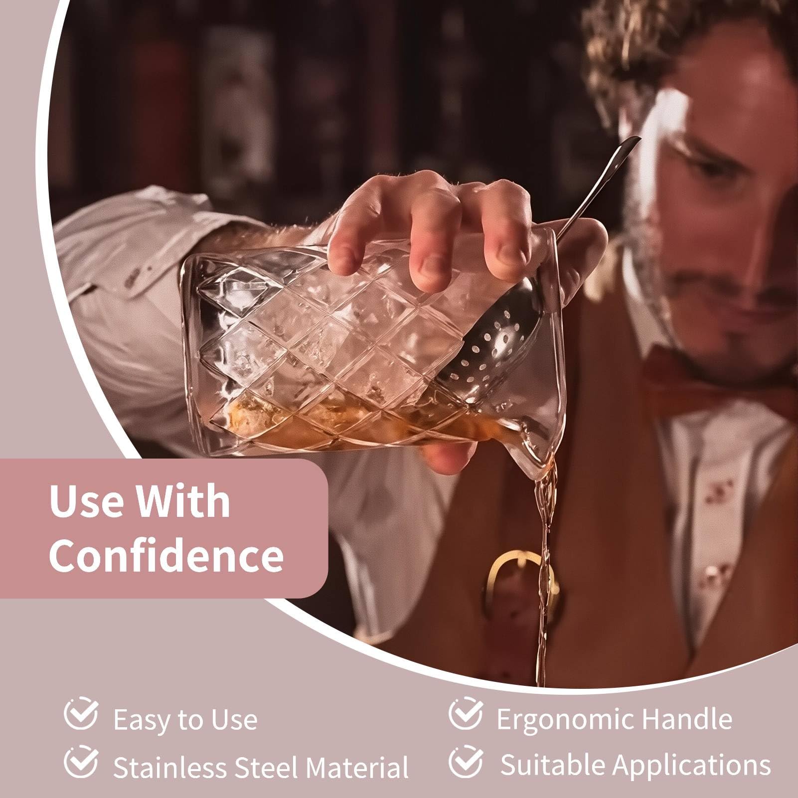 Colador Julep de acero inoxidable, colador de cóctel, colador de cóctel, cuchara, colador de bebidas con asa para el hogar o bar comercial (dorado) 7