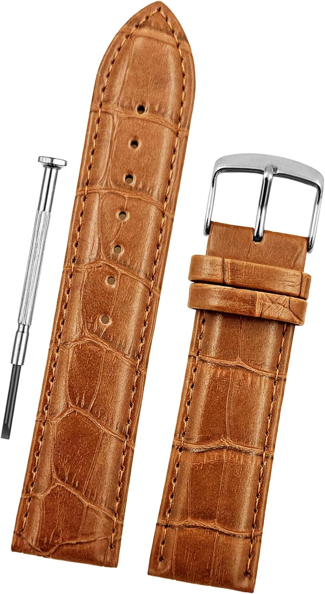 HIKRO'' Leather Watch Strap, Bamboo Design Full Padded Watch Belt // For 18mm, 20mm, 22mm, 24mm, or 26mm Watch Band (Choose Your Size & Color)