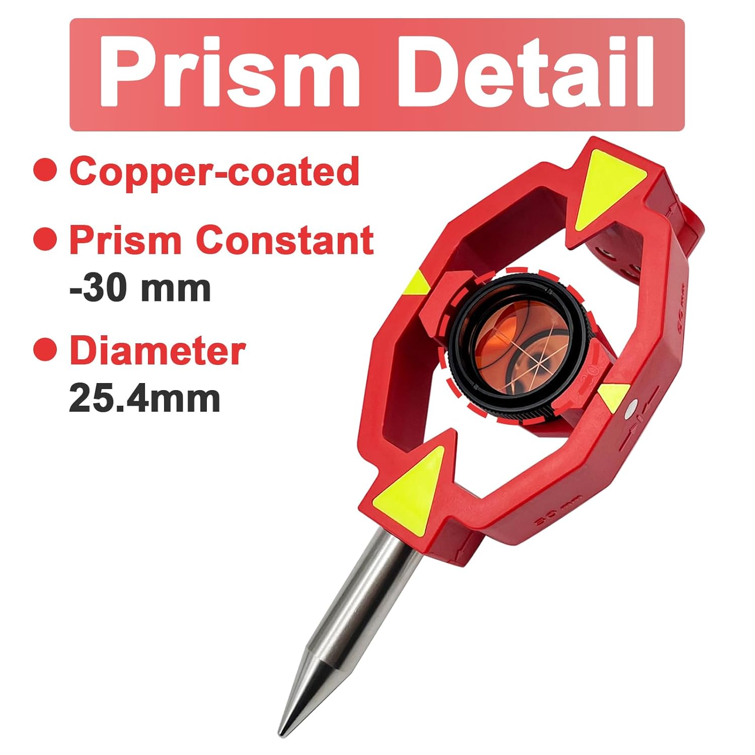 Copper-Coated Surveying Prism with Tip Point & Adapter, Mini Prism for Total Station Surveying Prism Constant -30mm Offset