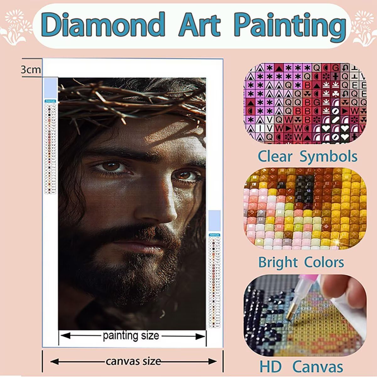 5D Jesús Diamond Painting Adultos, Dios Diamond Painting Grande 140x70cm, DIY Pintura Diamante Pintura por Numeros Cristal Punto de Cruz Diamante Manualidades Kit para Decoración Hogar, Regalo 0R-983