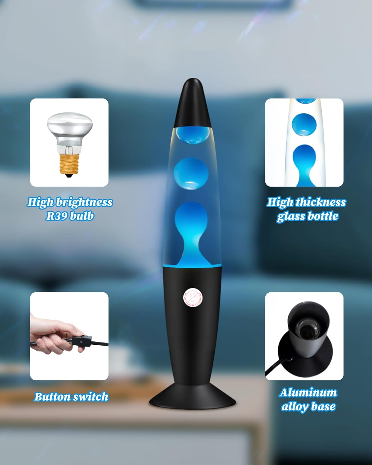 QQP 13 Inches Blue Magma Lamp,Present for Adults Teens and Kids,Liquid Motion Lamps Blue Classic Room Decor for Office Bedroom,Cool Lamp,Black Base